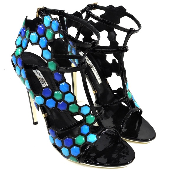 GIANMARCO LORENZI 🇮🇹 WOMEN'S MULTICOLOR LEATHER FASHION SANDALS - Picture 2 of 10